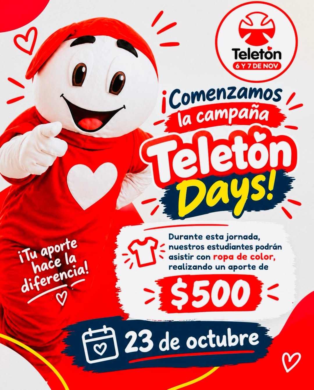 Afiche Teletón Days del 23 de octubre: ropa de color con un aporte de $500